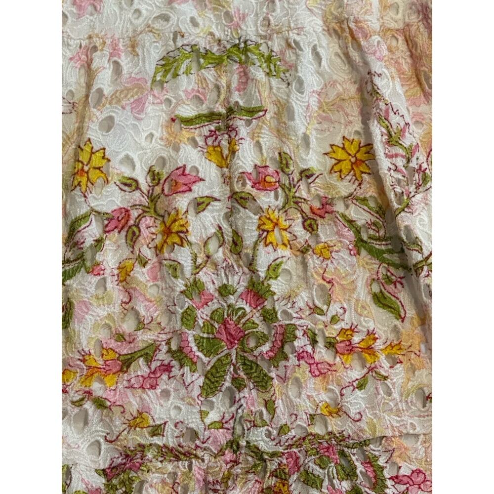 Hemant and Nandita Extra Large Sleeveless Floral Midi Dress Boho Lace Eyelet - Picture 4 of 10